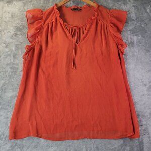 Banana Republic Womens Sleeveless Ruffle Flutter Top Orange Boho‎ Chic Tunic Top
